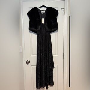 LK Bennett Black Asymmetrical Dress with Faux Fur Shrug